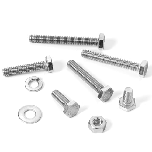 1/4-20 Hex Bolts Screws Hex Nuts Flat Washers Lock Washer Kit, Stainless Steel 304, Fully Threaded Hex Bolt 1/4-20 x 1/2" 3/4" 1" 1-1/4" 1-1/2" 1-3/4" 2" Length