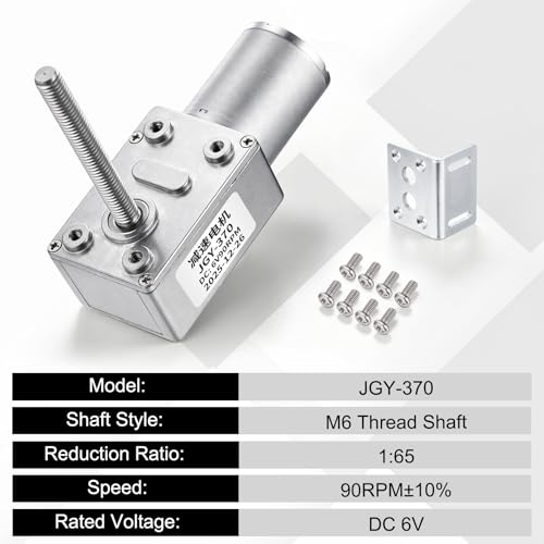 sourcing map JGY-370 6V 90RPM DC Worm Gear Motor M6 Thread Shaft High Torque Turbine Worm Gear Box Reducer Electric Motor with Fastener L-Shaped Bracket for Ovens, Projectors