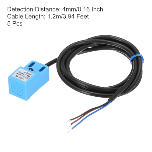 sourcing map Approach Sensor Inductive Proximity Sensor Switch NC Normally Close PNP 4mm Detection Distance, DC 10-30V SN04-P2, 3.9ft, 5Pcs