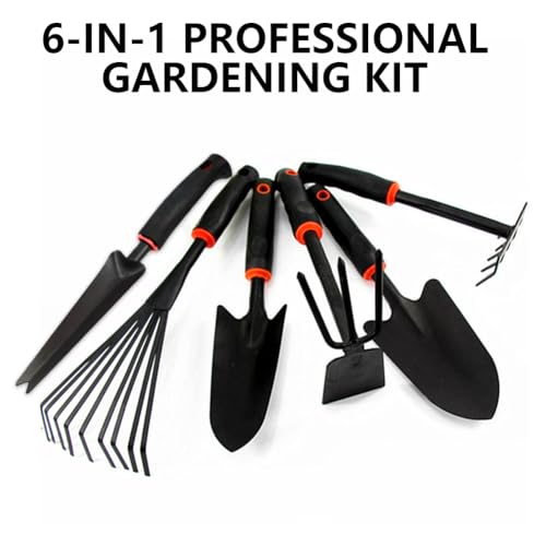 Large Garden Tool Set with Non-Slip Rubber Handle - 6 Piece Heavy Duty, Gardening Hand Tools, Sturdy Durable, Classic Utility Gardening Gift
