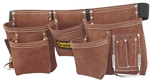 Graintex 11 Pocket Suede Leather Tool Belt/Tool Bag/Work Apron, 2 Hammer Loops, Adjustable Belt | Construction, Carpenter, Roofing, Drywall, Electrician, Gardening, DIY (Coffee Brown, 11 Pockets) Coffee Brown Fits waist size 28" to 50"