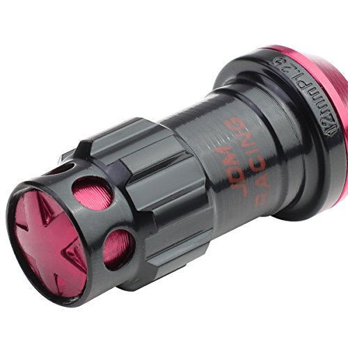 DNA Motoring M12x1.25 Closed End Lug Nuts, 16 Pcs Universal Hex Wheel Nut+4 Pcs Spline Lock Nut w/Adapter Keys for Aftermarket Wheels, Pink Accents for Conical Seat Wheels, LN-ZTL-9016-125-PK Pink Accents / Black Body M12 x 1.25