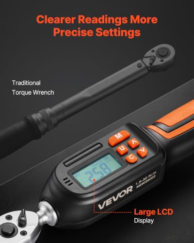 VEVOR Torque Wrench Set 1/4" Drive 42-Piece Digital Torque Wrench 4 Units, ±2% Accuracy, LCD Screen, with Buzzer and LED Indicator, with Sockets, Bits, Extension Bar, Adapter, for Automotive Repair 1/4"