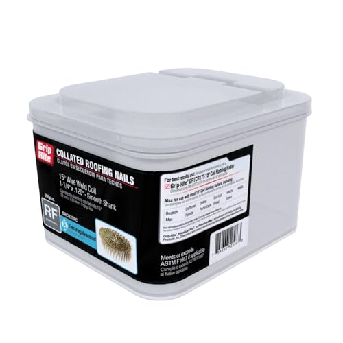 Grip-Rite 1-1/4-Inch 15? Electro-GALVANIZED Coil Roofing Nails, Smooth Shank, 600 nails per tub 1-1/4 "
