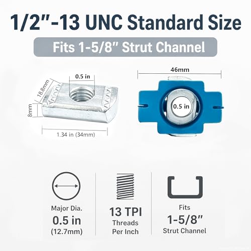 36 Packs 1/2"-13 UNC Strut Channel Nuts with Twist Tab Hands-Free Locking 36
