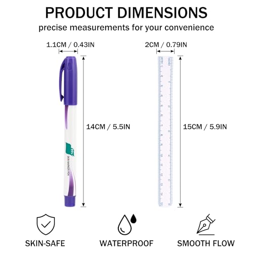 Skin Marker Pens, 2 Piece Set Skin Marker Pens for Permanent Makeup and Cosmetic Line Marking and Positioning with 2 Rulers