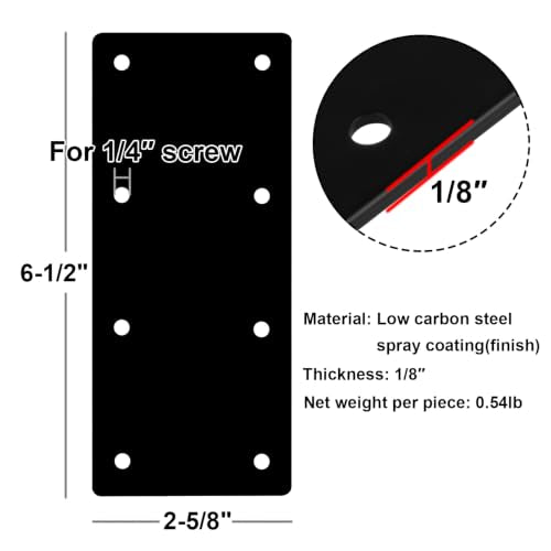 6 Pcs Black Flat Straight Mending Plate, 6-1/2" x 2-5/8" Steel Bracket