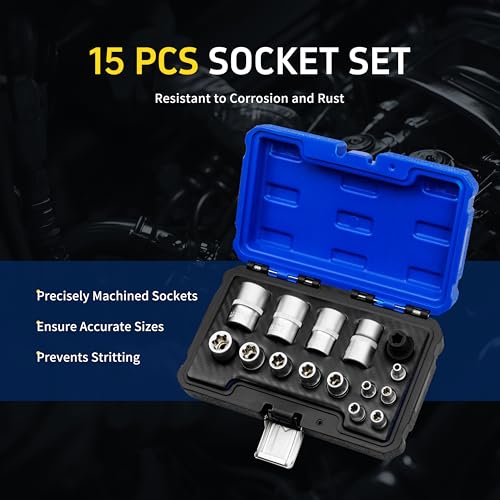 15pc External Torx Plus Socket Set Compatible with Tesla, 6 Point EP Sockets EP4, EP5, EP6, EP7, EP8, EP10, EP11, EP12, EP14, EP16, EP18, EP20, EP22, EP24 with 1/2'' 3/8'' 1/4'', Silver