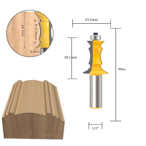 TAIWAIN 1/2 Shank Router Bit Set 3 PCS Round Over Raised Panel Cabinet Door Rail and Stile Router Bits Sets Wood Milling Tool Groove Tongue Cutter Tool for Woodworking 24
