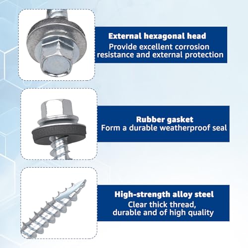 10 x 1-1/2 inch Metal Roofing Screws Hex Head Sheet Metal Roof Screw-300PCS #10 x 1-1/2 inch