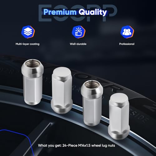 ECCPP 24 Pieces Wheel Lug Nuts M14X1.5 Thread Close End Silver Chrome Truck Socket Lug Nuts fit for 2000-2014 for Chevrolet Silverado 1500 2001-2010 for Chevrolet Silverado 2500 HD