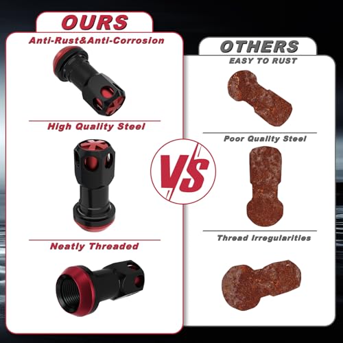 Lug Nuts Aluminum/Alloy Steel Tire Nut Lock 16 PCS Hex Nuts,4xEight Point Spline Nuts,1xHex Socket Key,1xEight Point Spline Socket Key,22mm OD/45mm H (Red Accents/Black Body, M12x1.25) Red Accents / Black Body