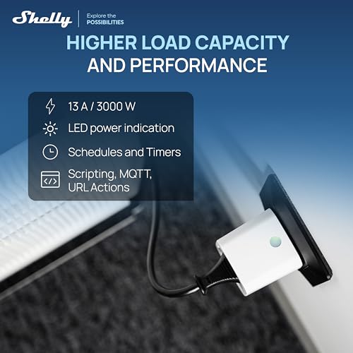 Shelly Plug M Gen3 White - WLAN & Matte Smart Socket, Power Measurement, 13 A, 3000 W, Timer Switch, Plug, Smart Home Plug, Alexa & Google, Apple HomeKit, No Hub Required (Pack of 2) | 13A, 3000W, App, Voice & Platform Control, Timer, Timer, No Hub Req...