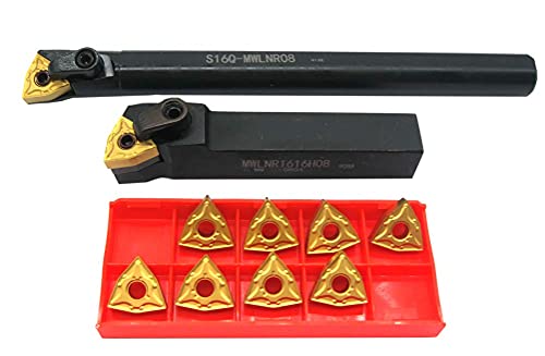 5/8" Lathe Excircle Indexable Carbide Turning Tool Holder MWLNR1616H08 + Metal Lathe Internal Boring Bar S16Q-MWLNR08 + Indexable Carbide Turning Inserts WNMG431(WNMG080404)……