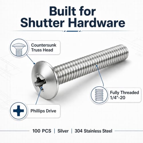 Blulu 100 Pcs 1/4"-20 x 1-1/2" Hurricane Shutter Fasteners, Sliver 1/4"-20 x 1-1/2"