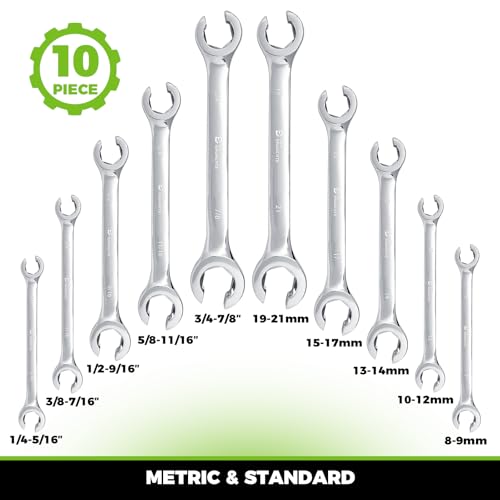 Der Erwachte Flare Nut Wrench Set, Standard & Metric, 10-Piece Silver 10PC SAE&Metric(Flare Nut)