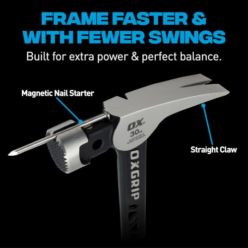 OX Ultrastrike 30 oz Framing Hammer, Milled Face, Martillos De Construccion 30-oz, Milled Face