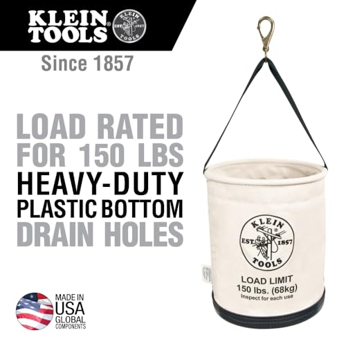 Klein Tools 5109SLR Canvas Bucket, All-Purpose Tool Bucket with Plastic Bottom with Drain Holes, Load Rated Up to 150-Pounds Canvas, 150-Pound Load