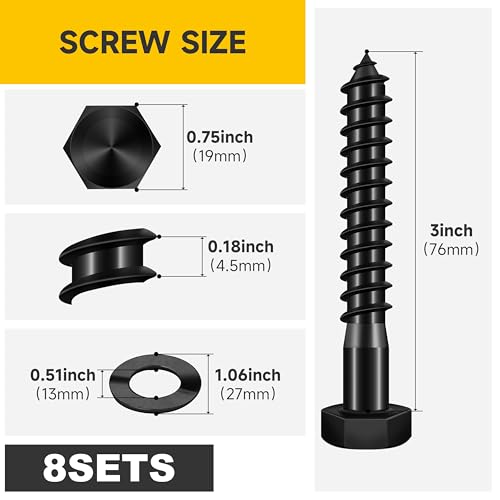 Mywish (8 Sets) 1/2-13 x 2 Carriage Bolts & (8Sets) 1/2" x 3" Hex Head Lag Bolts, Heavy Duty Lag Screws with Washers, Screws Round Head Square Neck and Hex Nuts & Flat Washers Full Threaded 304 Stainl