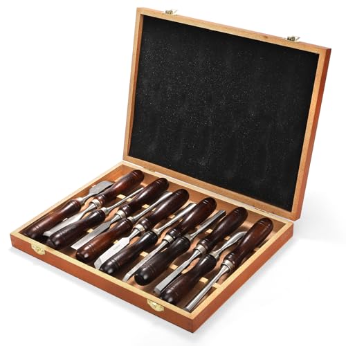 Covzoe 12 Pieces Wood Chisel Set, Woodworking Carving Tools with Wooden Box