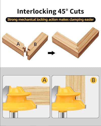 Router Bits, Allmake 3pcs Lock Miter Router Bits 1/4 Shank and 1/2 Shank, 45 Degree Locking Miter Joint Router Bit Set for Woodworking Cabinetry Drawers Shadow Boxes