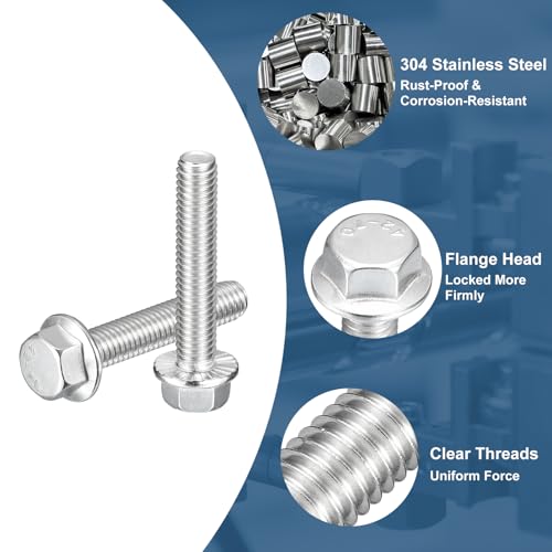 uxcell 25Pcs 3/8-16 x 2 Flanged Hex Head Bolts, 304 Stainless Steel Flange Hexagon Screws, Flange Hex Drive Screws 5.8 Grade for Machinery Industry Home Appliances, Silver 3/8-16 x 2" 25