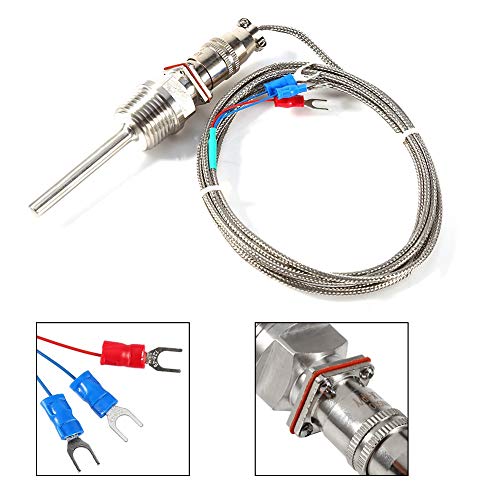 K Type Thermocouple Probe, 1/2" NPT Threads RTD PT100 Temperature Sensor Temperature Controller with 2 Meter Cable -50 to 300 ℃
