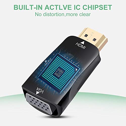 FDG SZFUDIGO HDMI to VGA Adapter, 3.5mm Audio, Gold-Plated, Compatible with PC, Monitor, Projector, 1920x1080@60Hz, 1080p Full HD, Black