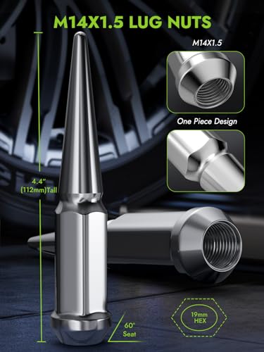 AUTOPTIM 24PCS M14x1.5 Spike Lug Nuts & Spike Lug Nut Hexagon Socket Key