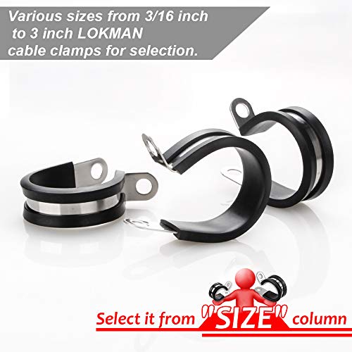 Cable Clamp Assortment Kit, LOKMAN 46 Pieces 304 Stainless Steel Rubber Cushion Insulated Pipe Clamps Assorted in 6 Size 1/2'' 1'' 1.25'' 1.5'' 1.75'' 2'' Assortment Kit (1/2-2 Inch)