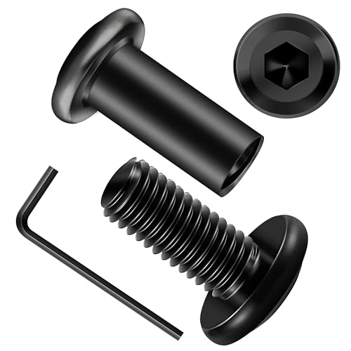 Mywish M6 x 8mm 20Pcs Flat Head Hex Socket Cap Screws Bolts & M6 x 16mm 20Set Flat Head Hex Socket Cap Screws Bolts with Barrel Nuts, 304 Stainless Steel Furniture Bolts Full Thread, Black Oxide & Hex