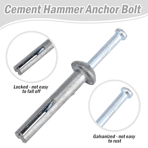 Shimeyao 150 Pcs 1/4" x 1-1/2" Hammer Anchors Galvanized Concrete Masonry 1/4" x 1-1/2"