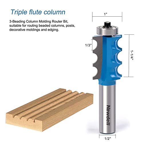 Newdeli 5Pcs Architectural Molding Router Bit Set 1/2" Shank Furniture Trim Molding Router Bits Bullnose Bead Column Face Molding Router Bit for Woodworking Tools