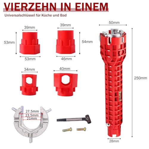 Tap Wrench, 14 in 1 Sink Key, Stand Tap Nut Wrench | Multifunctional sink wrench for sink toilet bowl sink kitchen sanitary