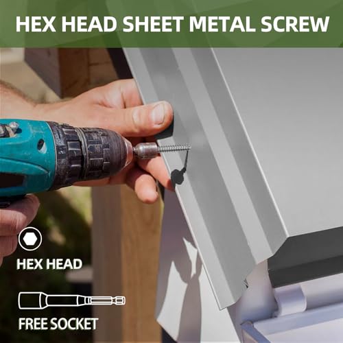 #14 x 5 (30 PCS) White Head Sheet Metal Screws, Hex Washer Head Self Drilling Screw, Flanged Fast Self Tapping Screws, Hex Bit Socket Included #14 x 5"