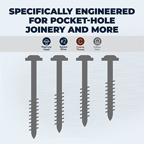 Kreg Zinc Pocket-Hole Screws - SML-C250-250 - 2-1/2 Inch - Coarse Thread - Maxi-Loc Head - Indoor - 250 Count