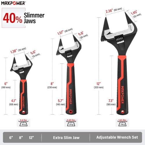 MAXPOWER 6 8 12-inch Slim Jaw Adjustable Wrench Set 6,8,12-inch