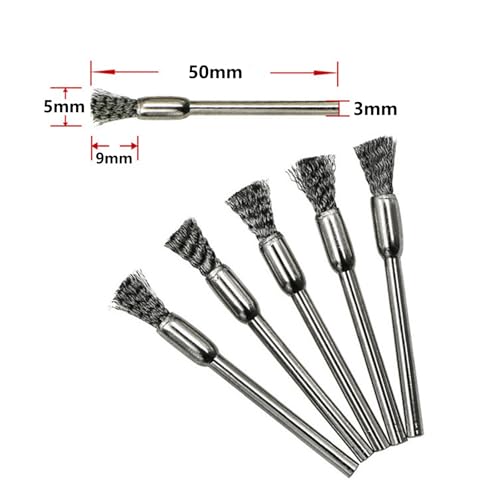 20 pieces stainless steel cleaning end brush pen, 1/8 inch (3 mm) x 1/5 inch (5 mm) metal rust removal, cleaning and polishing rotary tools