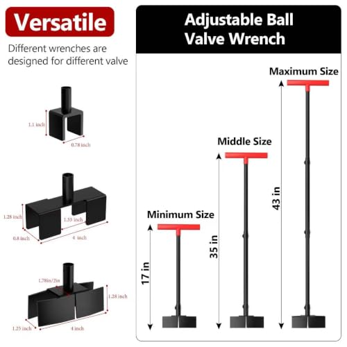 Ball Valve Wrench and Water Valve Key, Adjustable Handle from 16.3- 43.3in
