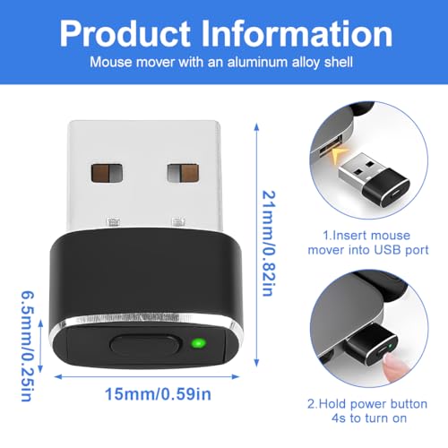 USB Mouse Jiggler Non-Detectable with LED Display - Automatic Mouse Mover with 3 Modes, Plug & Play, Memory Function - Compatible with Windows, Mac, Linux - No Driver Required