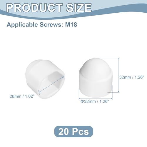 uxcell Nut Protection Cap, 20Pcs M18x26x32mm - Plastic Hexagonal Screw Protection Cap, Dome Acorn Hex Head Bolt Covers, Waterproof Decorative Caps (White) White 20