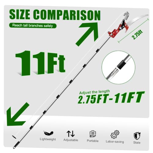 Pole Saw for Tree Trimming 2-in-1 Tree Pruner with Saw & Pruning Scissors - 11FT Extendable Tree Trimmer for High Branch Trimming, Yard, Garden & Orchard Red