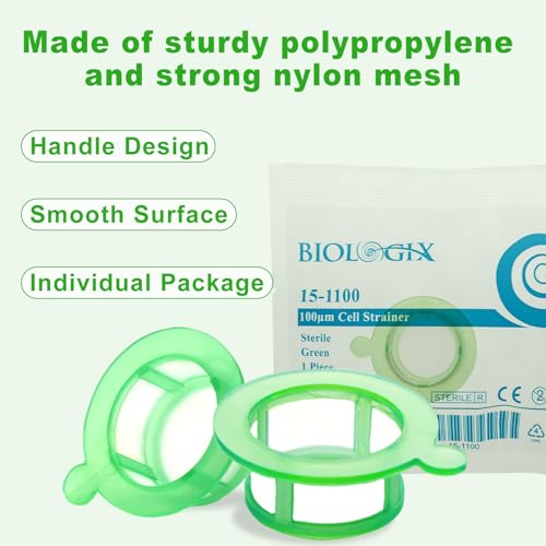 100Pcs 100µm Cell Strainer, Sterile, Nylon Mesh Filter with Handle