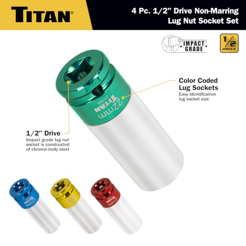 Titan 21095 4-Piece 1/2-Inch Drive Non-marring Impact Deep Lug Nut Socket Set 4pc Set