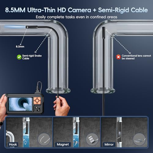 SKYBASIC Industrial Endoscope Borescope Camera with Light, 4.3'' HD Digital Handheld Waterproof Sewer Tools Snake Inspection Camera with 8 LED Lights 32.8FT Semi-Rigid Cable, Cool Gift Gadgets for Men