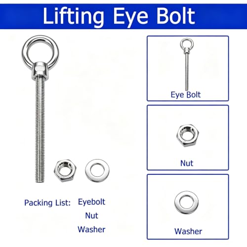 3/8" x 6" Eye Bolts with Washers＆Nuts (10 Pack) 3/8" x 6" 10