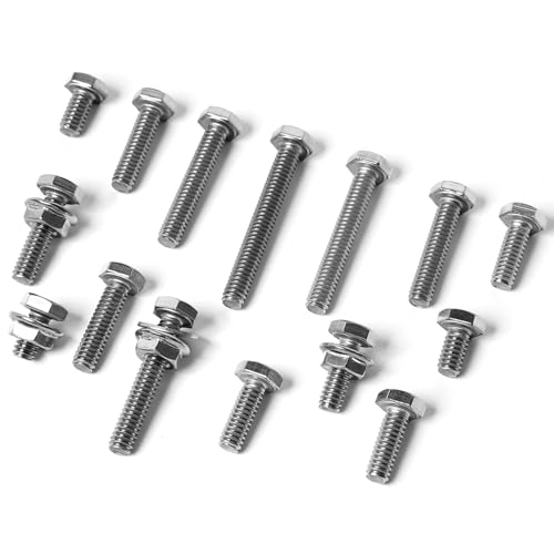 1/4-20 Hex Bolts Screws Flange Hex Nuts Flat Washers Kit, Stainless Steel 304, Fully Threaded Hex Bolt 1/4-20 x 1/2" 3/4" 1" 1-1/4" 1-1/2" 1-3/4" 2" Length