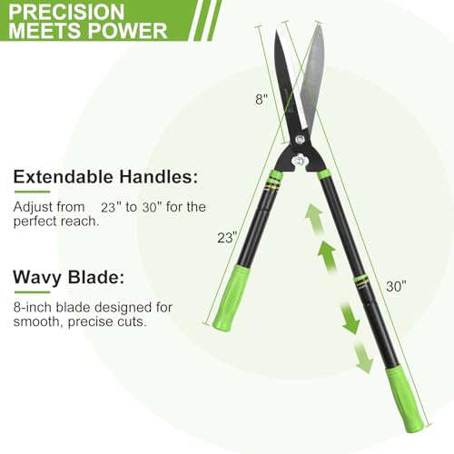 Telescoping Hedge Shears with Sharp 8 Inch Blades for Shrubs and Bushes