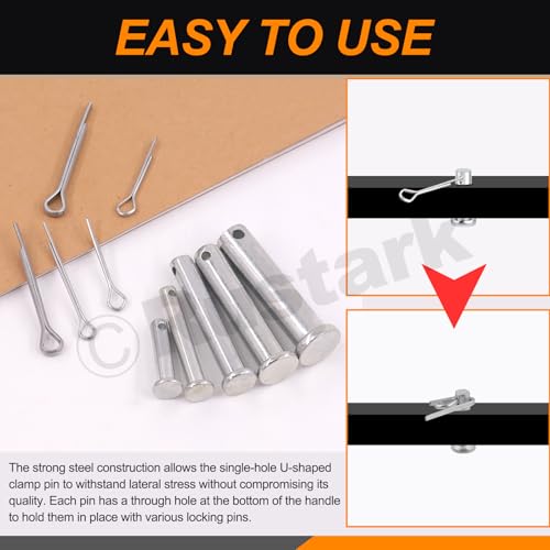 51Pcs 18 Sizes M5 M6 M8 M10 M12 Flat Head Single Hole Clevis Pins Assortment Kit Flat Head Fastener Pins T Shape Round Pin Link Hinge Pin Single Hole Clevis Pin for Auto