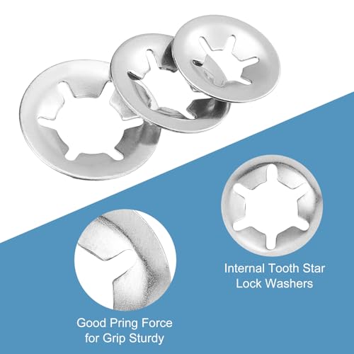 uxcell 270Pcs Internal Tooth Washers Assortment Kit, 304 Stainless Steel Tooth Locking Ring Washers Quick Speed Nut ing Fastener, 9 Size, Silver 270